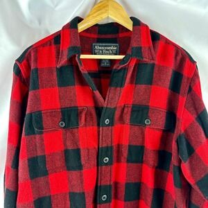 Vintage Y2K Abercrombie & Fitch Red Black Buffalo Plaid Flannel Shirt Wool Blend